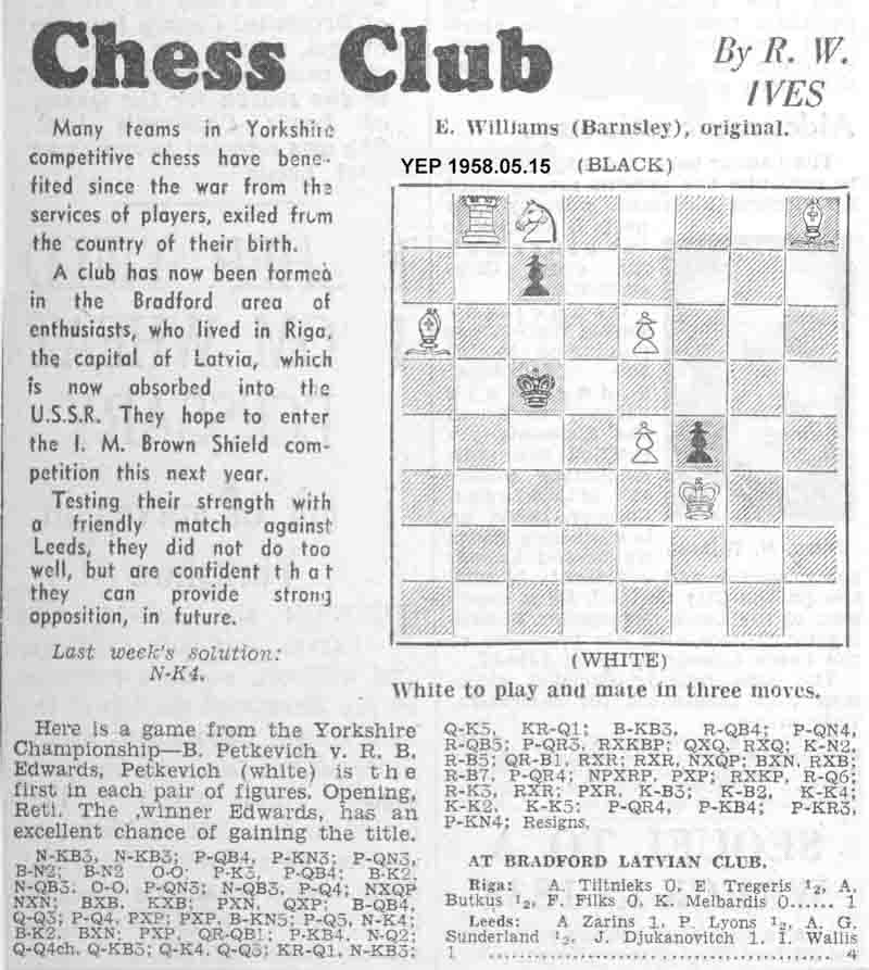 8 May 1958, Yorkshire Evening Post, chess column