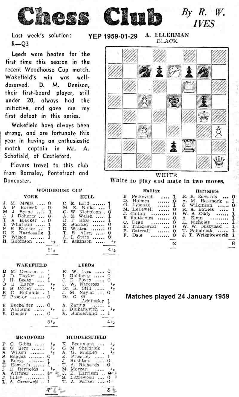 22 January 1959, Yorkshire Evening Post, chess column