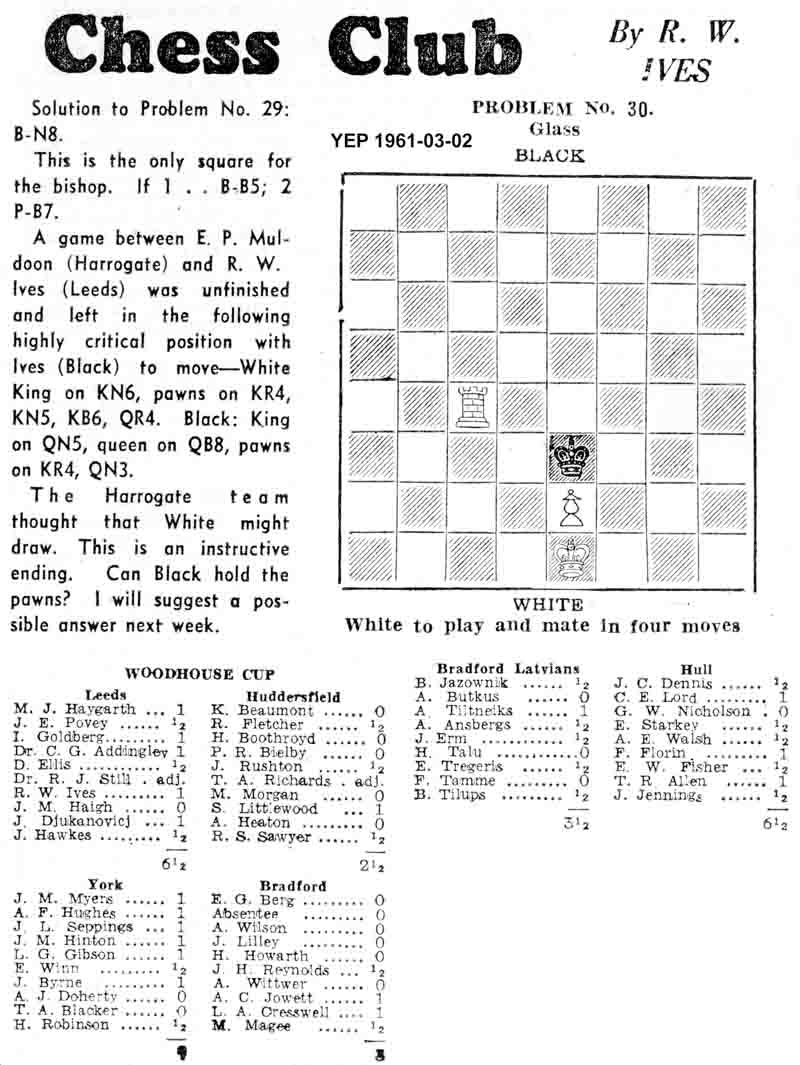 2 March 1961, Yorkshire Evening Post, chess column