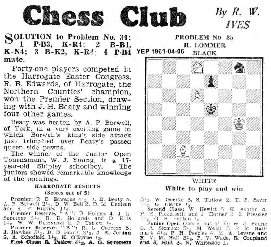 6 April 1961, Yorkshire Evening Post, chess column