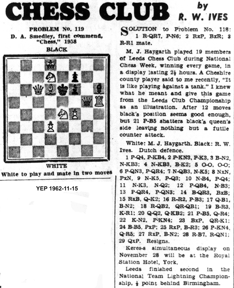 8 November 1962, Yorkshire Evening Post, chess column